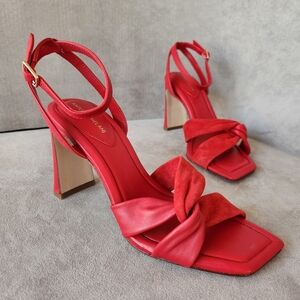 Antonio Melani Heeled Sandals 9.5 Red Leather Suede Nikki Twisted Dressy New$140
